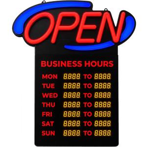 Programmable LED Open Sign with Business Hours, Remote Control， Business Hour Sign, Ultra Bright Large 21.26" x 23.62" LED Open Signs for Business Storefront Window, Coffee, Bakery, Bar, Salon