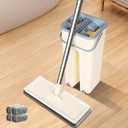 Mop and Bucket with Wringer Set, 4 Washable Microfiber Pads Included, Hands Free Flat Floor Mop and Bucket, Wet and Dry Use, Home Cleaning System for All Floor Types and Windows