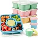 Caperci Original Lunchable Snack Containers for Kids & Adults - 5 Compartments Bento Snack Boxes with 4 Leakproof Small Containers, Wheat Straw, BPA-Free, Set of 4 (Vintage Colors)