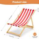 Solid Wood Folding Beach Chair, Adjustable Reclining Sling Chair with Red White Striped Canvas, Portable Outdoor Lounge Chair for Patio, Balcony, Poolside & Camping, No Assembly Required