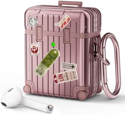 KOREDA Compatible with AirPods Case Cover, Funny Suitcase Design Case for Airpods 2nd Generation/1st Generation, Cute Fashion Protective Hard Case for Women Men with Keychain Pack of 2