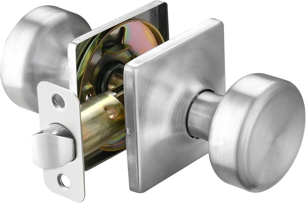 Brushed Nickel Door Knobs with Square Rosette,Pismo Passage Door Knob for Hall & Closet,Non-Locking Interior Door Knobs