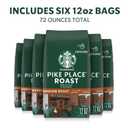 Starbucks Ground Coffee, Medium Roast Hot or Iced Coffee, Pike Place Roast, Six 12 oz Bags (EXP 11/09/26)