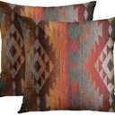 Emvency Set of 2 Aztec Throw Pillow Cover 18x18 Inches Decorative Pillowcase Navajo Orange Red Grey Tribal Decor Rectangle Pillow Cover with Hidden Zipper for Bedroom Sofa (Gold)