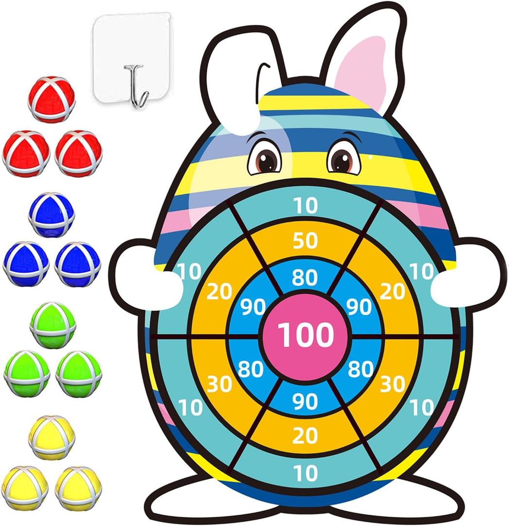 Easter Basket Stuffers, 30 Large Bunny Dartboard Game with 12 Sticky Balls, Eggs Fillers, Easter Baskets for Kids Boys Girls Toddlers Gifts Party Favor Supplies Decorations