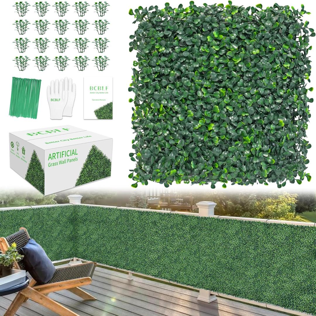 10x10Inch 12Pcs Grass Wall Panels, 4 Layers UV-Anti Boxwood Greenery Hedge with 50 Zip Ties, No Odor Artificial Fake Grass Backdrop for Indoor Outdoor Privacy, Birthday Wedding Decor, 8.3 SQ FT