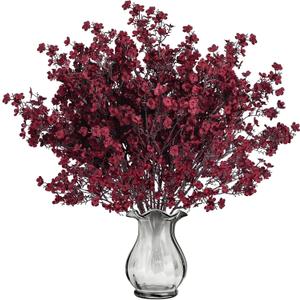 Sggvecsy 15 Pcs Baby's Breath Artificial Flowers Gypsophila Bouquets Bulk Real Touch Fake Silk Flowers for Home DIY Floral Arrangement Table Centerpiece Fall Thanksgiving Autumn Decoration (Burgundy)
