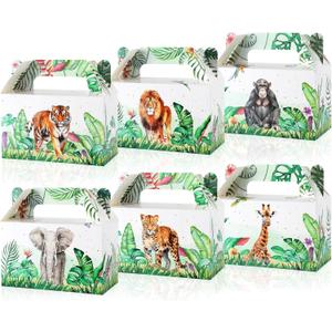 24Pcs Jungle Birthday Party Favor Boxes Safari Animals Themed Party Decorations Jungle Wild Theme Treat Boxes Zoo Animals Gift Goodie Box for Forest Wildlife Animal Gold Safari Zoo Birthday Supplies