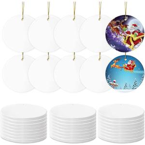 AMONE Sublimation Ceramic Ornaments - Bulk Ceramic Discs for Heat Press Printing - White Round Porcelain Ornament Personalized Xmas Tree Ornament (White-Heart -25PC)