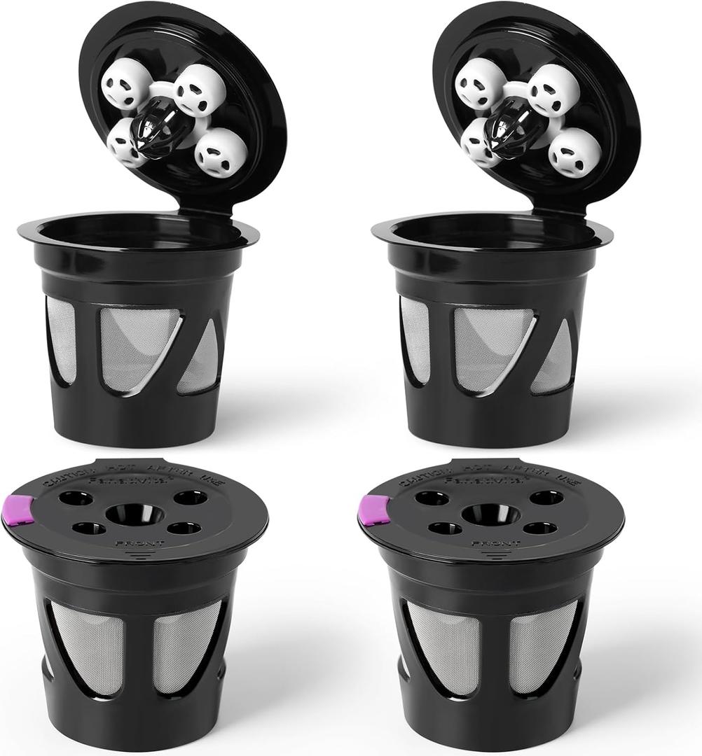 Reusable K Cups for Keurig, 4-Pack Refillable Coffee Pods with 5 Holes, Compatible with Keurig K Supreme, K Slim, K-Duo Gen2, K-Brew Chill (MultiStream Technology)