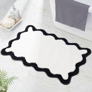 Luxury Cute Bathroom Rugs, White Bath Mat W/Black Scalloped Edge, Microfiber Aesthetic Trendy Funky Fun Preppy Rug, Extra Soft Bathroom Mat Non-Slip for Tub, Shower, and Bath Room 30'' x 20'' (1'8" x 2'6" (Rectangular))