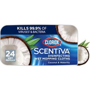 Clorox Scentiva Disinfecting Wet Mopping Cloths, Coconut and Waterlily, 24 Refills, Coconut and Waterlily
