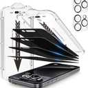 EZ-GLAZ 4-Pack for iPhone 15 Pro Max Privacy Screen Protector [6.7"] with Flawless Fit Kit + 2-Pack Camera Lens Protector, 15-Second Bubble-Free Installation, 9H Hardness, 12FT Military Grade Shatterproof, Scratch Resistant, Tempered Glass