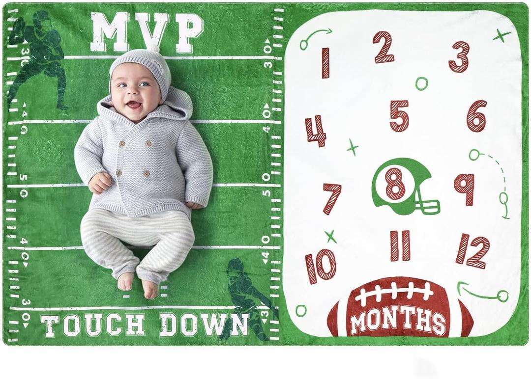 Football Baby Monthly Milestone Blanket Sports Month Blankets Growth Chart Nursery Swaddling Blankets Gift Ideas for Newborn Baby Shower Photography Background Prop Soft Plush