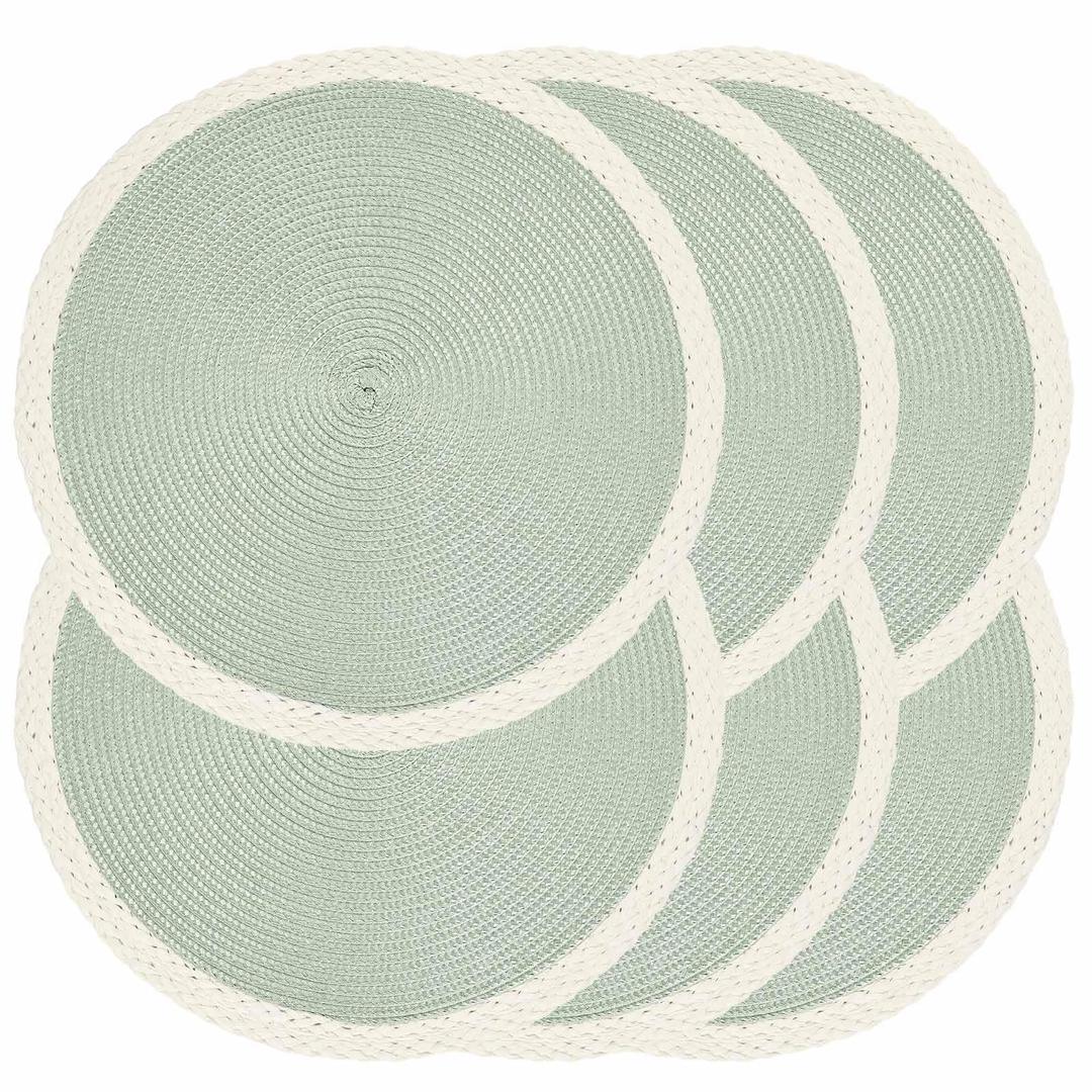 Round Placemats Set of 6, Woven Table Mats, Mint Green