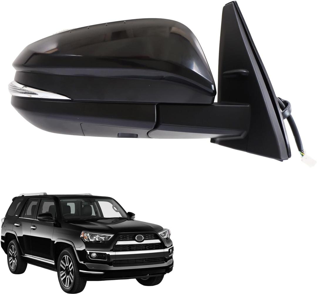 Side Door Mirror Left Driver Side for TOYOTA 4RUNNER 2014-2019 2020 2021-2025 Right Passenger Side POWER| SIGNAL| HEAT| PUDDLE LAMP| TO1321312, Black (RH)-9 Wires