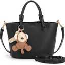 Women's handbag, artificial leather bucket wallet, women's top handle, shoulder bag strap, detachable small wallet (black)