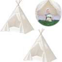 2 PCS Teepee Tent for Kids,Washable Tapered Kids Teepee Tent,Bohemian Teepee Tents,White Collapsible Sleepover Tents,for Boys and Girls Sleepover Pajamas Party Birthday SPA, White