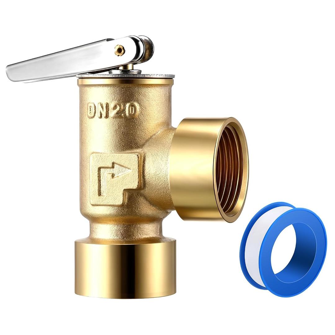 30 PSI Pressure Relief Valve, Boiler Relief Valve with 3/4" Female NPT x 3/4" Female NPT, PTFE Thread Seal Tape, Brass, for Hot Water and Cold Water Systems