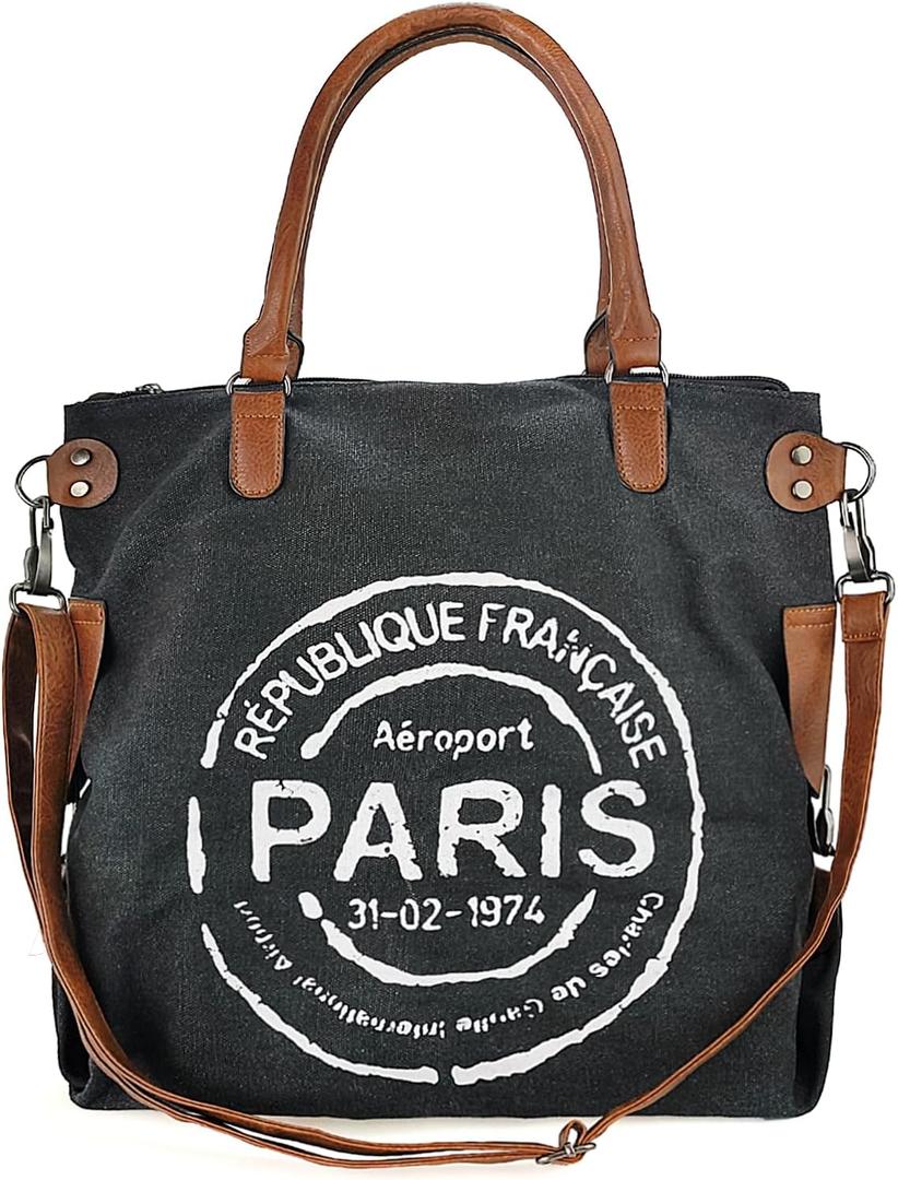 Large Canvas Tote Bag for Women with Zipper Everyday Crossbody Bag Laptop Shoulder Bag Hobo Handbag (Black)
