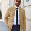 Yousify Mens Cardigan Sweater Full Zip Cable Knitted Stand Collar Cardigan Casual Long Sleeve Sweaters (XX-Large, Khaki)