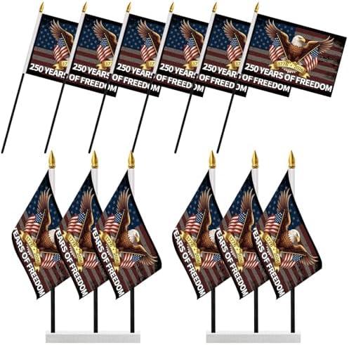 Probsin 250 Anniversary Stick Flag 6pcs America National Flag Eagle 250 Years of Freedom 1776-2026 250th Birthday Patriotic Signs Hand Held Flags for Room House Welcome Lawn Backdrop Parade