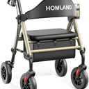 HOMLAND Walkers for Seniors with Seat, Foldable Rollator Walker, Reinforced Aluminum Frame, 8" Big Rubber Wheels for All Terrain, Height Adjustable Lightweight Rolling Walker