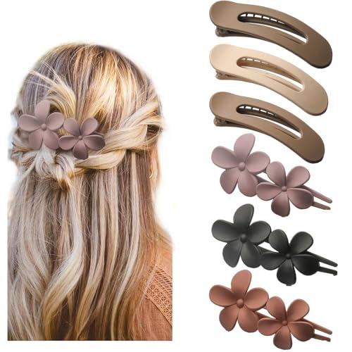 5 PCS Flat Hair Clips, Lay Flat Claw Clips for Women Girls, 2 Styles Non-slip Hair Claws for All Hair Types,Comfortable Flat Clips for Lying and Driving(Matte)