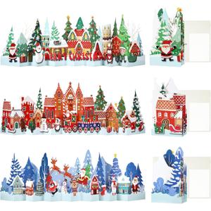 3 Pcs Pop up Christmas Card 3D Greeting Cards Includes Envelope and Note Tag 3.3 ft Long Greeting Cards for Decorated Christmas Holiday Gift