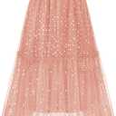 Sequin Tulle Skirts for Women Sparkly Midi Flowy A-Line Party Skirt Layered Skirts (Pink, M)