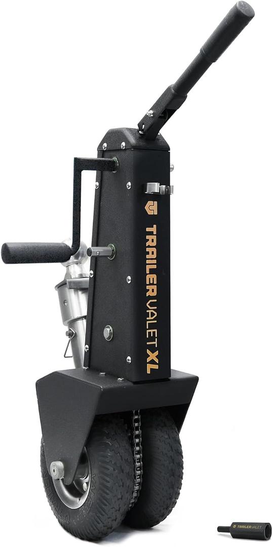 Trailer Valet XL Trailer Dolly with 2 Inch Ball  Drill-Powered or Manual Hand Crank Mover  10,000 lbs Towing Capacity, 1,000 lbs Tongue Weight  Auto Brake, Never-Flat Tires, TVDA Included