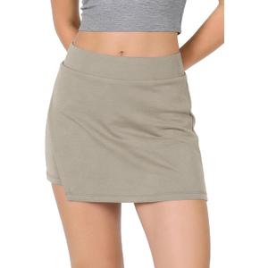 ODODOS Modal Soft Wrap Mini Skorts with Pocket for Women High Waist Asymmetrical Hem Relaxed Shorts, Khaki, X-Large