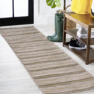 JONATHAN Y Wide Stripe Indoor Outdoor Runner Rug 2X8 Brown/Natural, Bo Modern Farmhouse for Backyard, Patio, Porch, Easy-Cleaning, High Traffic, Pet-Friendly, Non-Shedding (TSN101A-28)
