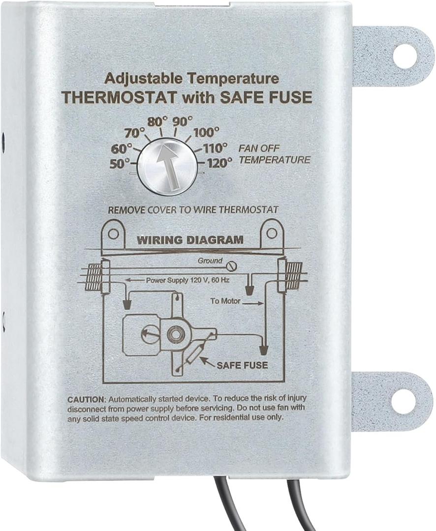 Saillong Attic Fan Thermostat Control, Replacement Thermostat with Adjustable Temperature Dial, Programmable for Exhaust Fan, Greenhouse, Cooling System (1 Pack, Silver)