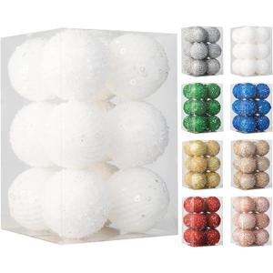 3.15" Christmas Ball Ornaments Glitter Shatterproof Christmas Tree Ornaments Sequin Xmas Hanging Balls Decorations for Wedding Party Holiday(White, 12pc-8cm)