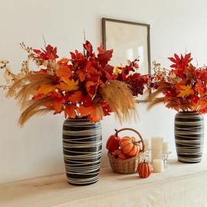 MISSPIN Thanksgiving Decorations - 9Pcs Fall Decor Artificial Flowers Orchid Maple Leaves Stems Set Fall Stems Faux Reed Maple Leaves for Wedding Bouquet Table Centerpieces Autumn