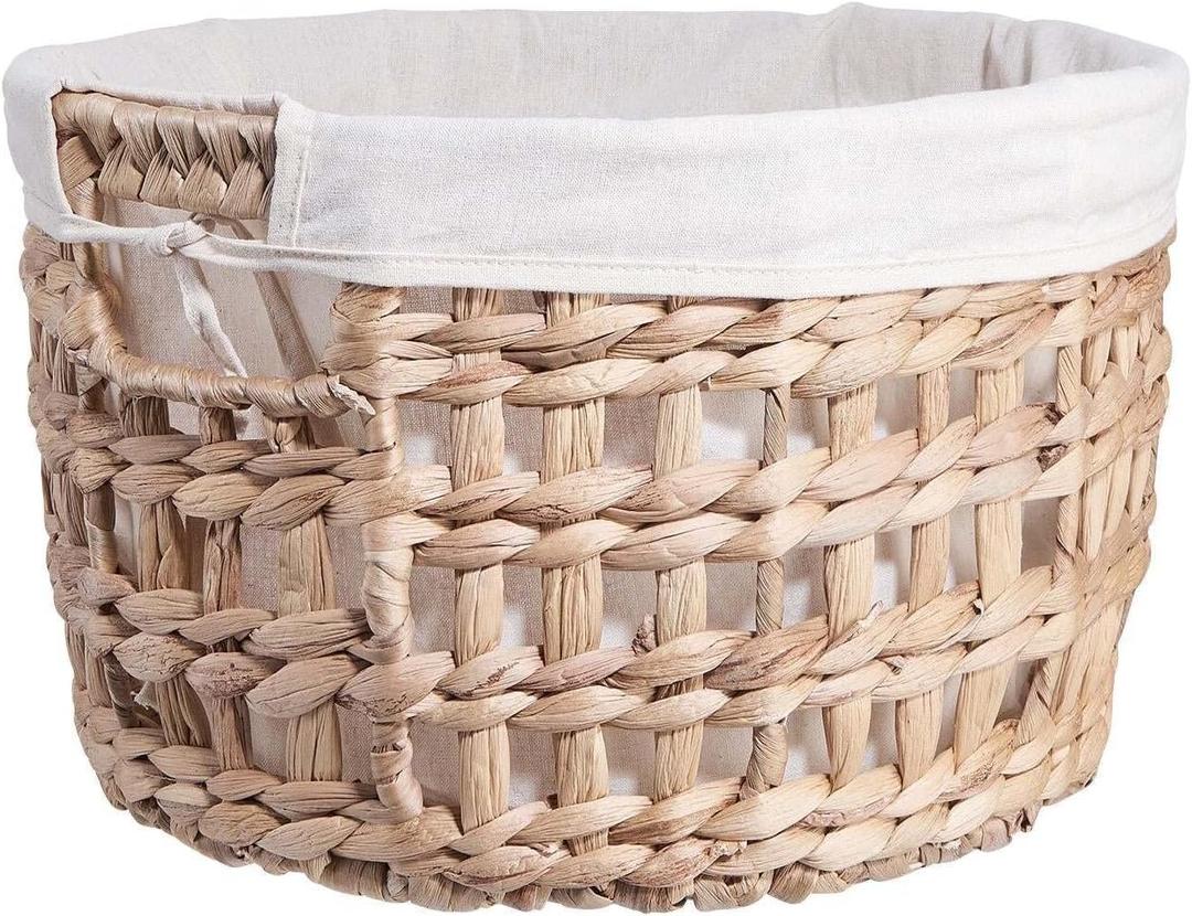 15, 13, 12in Woven Baskets With Cloth Inside 3 Pack