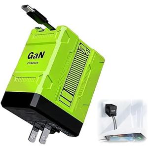 Upgraded 2 in 1 Fast Charger 120w, 2025 New Retractable Scalable Super Fast Charger Module, Foldable Charging Adapter Wall Plug for All Smartphones (Green)