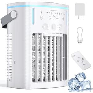 Portable Air Conditioners, 2025 Upgraded 4-IN-1 Cooling Fan, 1000ml Evaporative Air Cooler with 3-Speeds, 3-Level Humidify, 7-Color Night Light, 2-8H Timer, Personal AC Unit for Bedroom Office (White)