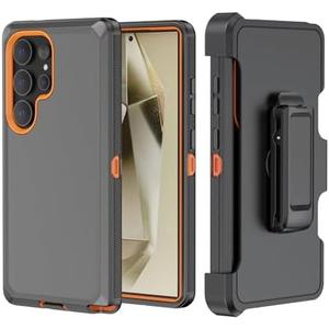 TASHHAR Phone Case for Samsung Galaxy S24 Ultra case,Heavy Duty Hard Shockproof Armor Protector Case Cover with Belt Clip Holster for Samsung S24 Ultra 2024 Phone Case (Black+Orange)