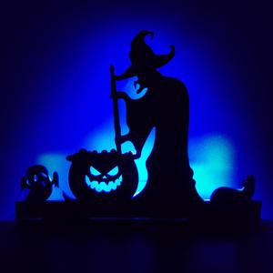 Halloween Table Decorations Wooden Witch Tabletop Centerpieces Decoration Sign with Lights, Farmhouse Home Indoor Party Decor(Witch)