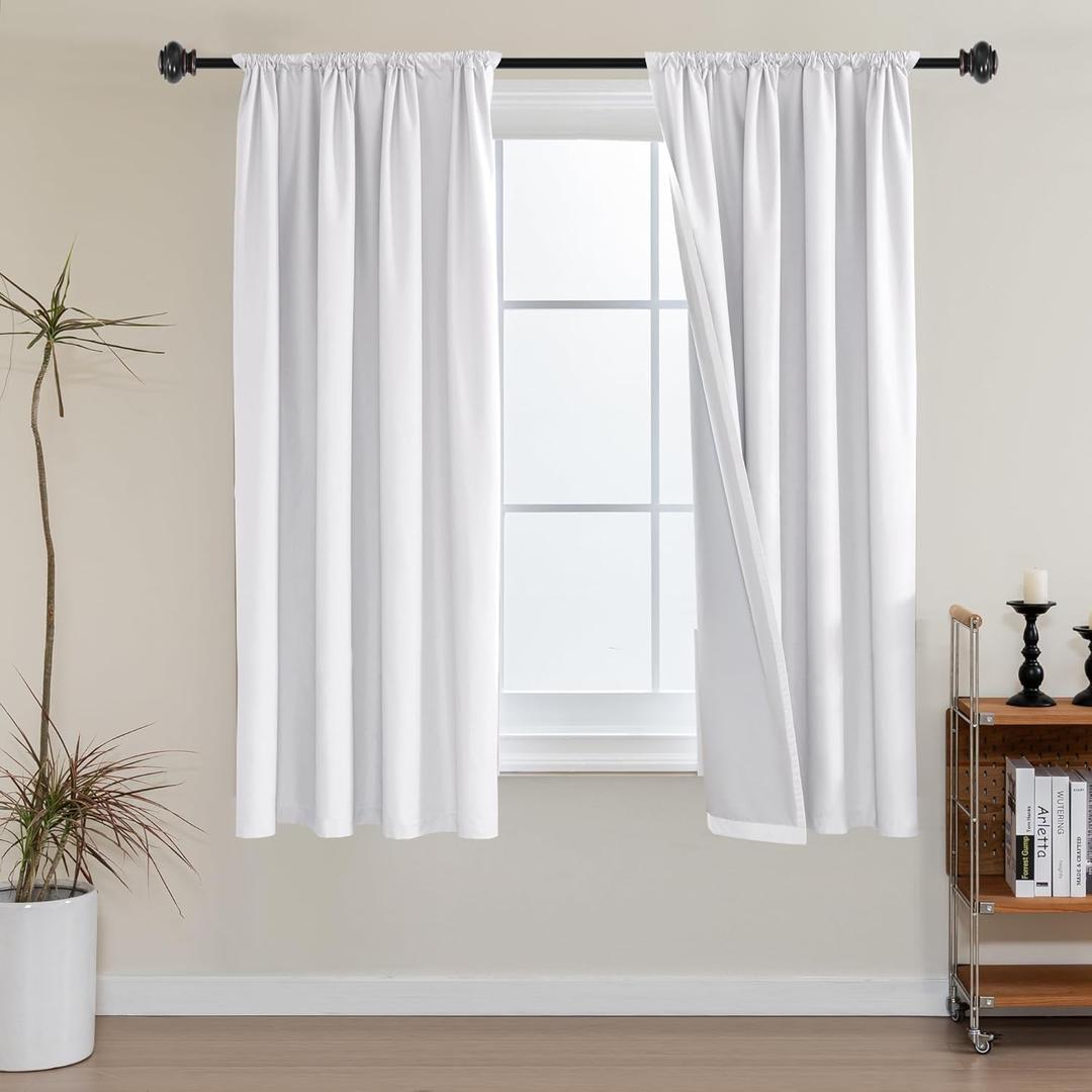 H.VERSAILTEX Thermal Insulated 100% Blackout Curtains with White Liner Full Noise Reducing Rod Pocket Curtain Panels Total Heat Blocking Drapes for Summer, 52 x 54 Inch, 2 Panels, White