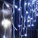 15ft Christmas Icicle Curtain LED String Light Indoor and Outdoor Use (Cool White)