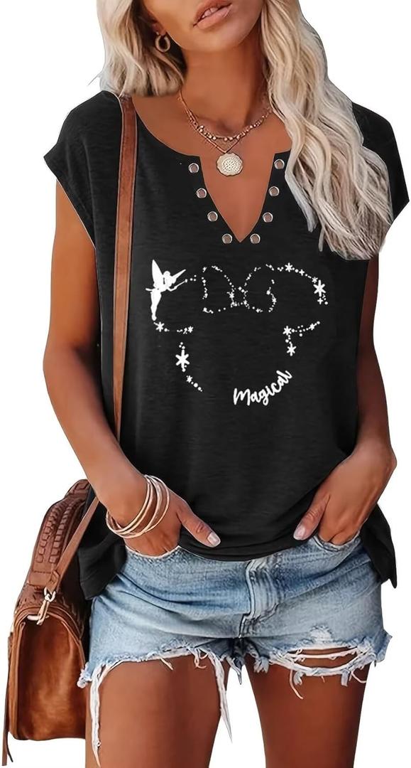 Magical Tank Tops for Women Cute Graphic Printed V-Neck Tee Casual Summer Family Vacation Sleeveless Shirt Tops (XX-Large, Black)