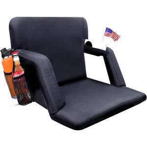 Stadium Seats for Bleachers Back Support - Wide Padded Cushion Portable Reclining Bleacher Seat Camping Stadium Chair Waterproof (Wide-22.5"-1 Pack, Black)
