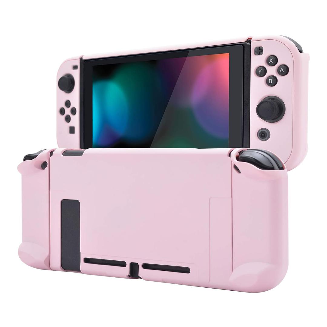 eXtremeRate PlayVital Back Cover for Nintendo Switch Console, NS Joycon Handheld Separable Protector Hard Shell, Dockable Protective Case for Nintendo Switch - Peach Blossom Pink (NOT for Switch 2)