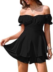 Linsery Women Ruffle Rompers Strapless Short Sleeve Chiffon Shorts Jumpsuit Sexy Summer One Piece Outfit Black XL Linsery Women Ruffle Rompers Strapless Short Sleeve Chiffon Shorts Jumpsuit Sexy Summer One Piece Outfit Black XL