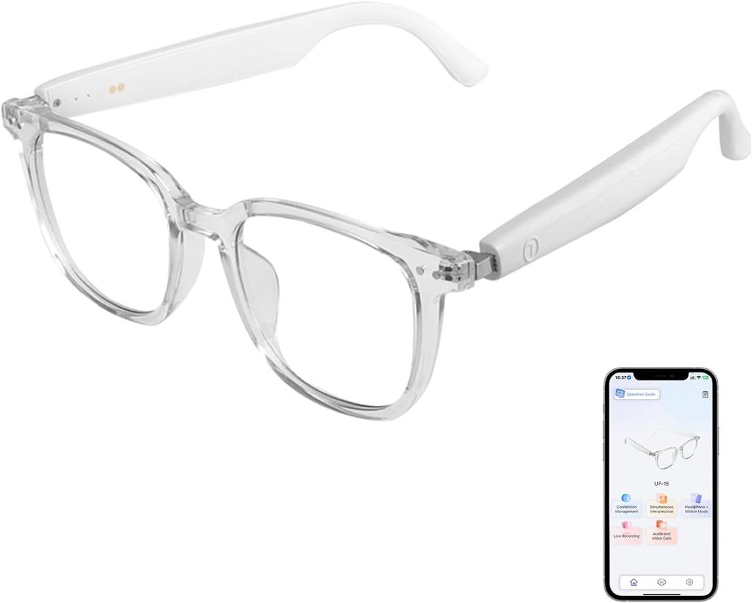 Smart Glasses with AI Translation, AI-Powered Smart Glasses with Real-Time Translation, Simultaneous Interpretation,Photochromic Lenses AI Bluetooth Sunglasses,Supports 160+ Languages (Clear)