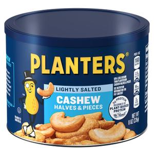 2 x PLANTERS Lightly Salted Cashews, Cashew Halves & Pieces, Plant-Based Protein, 8 Oz Canister, Great Party Snack (EXP 01/25/27)