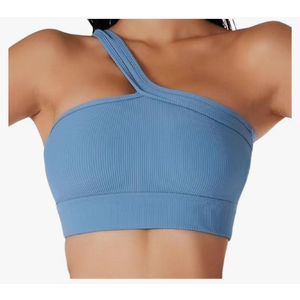 Rib Tops Gym One Shoulder Bra One Strap Bra One Shoulder Workout Top Athletic Tops for Women Seamless Lonng Crop Tank L